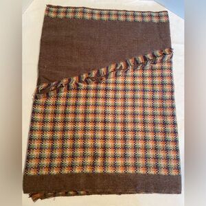 Womens Blanket Scarf or Wrap. Khaki With Multi Colored Design and Fringe. NIP